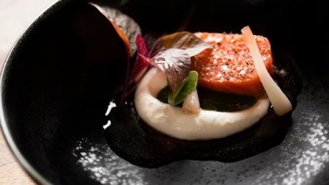 The Art of Plating: Tender Salmon With Watercress, Horseradish, and Pickled Onion